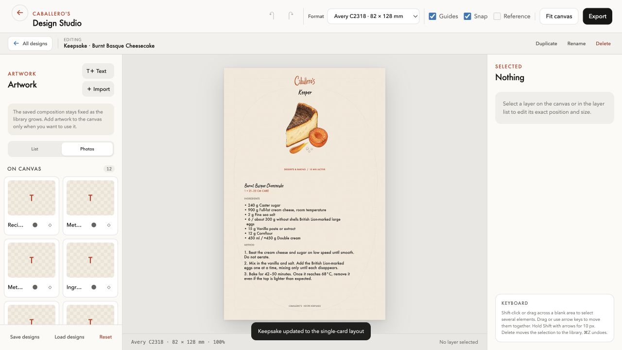 Caballero’s Design Studio turning a recipe into an editable printed keepsake