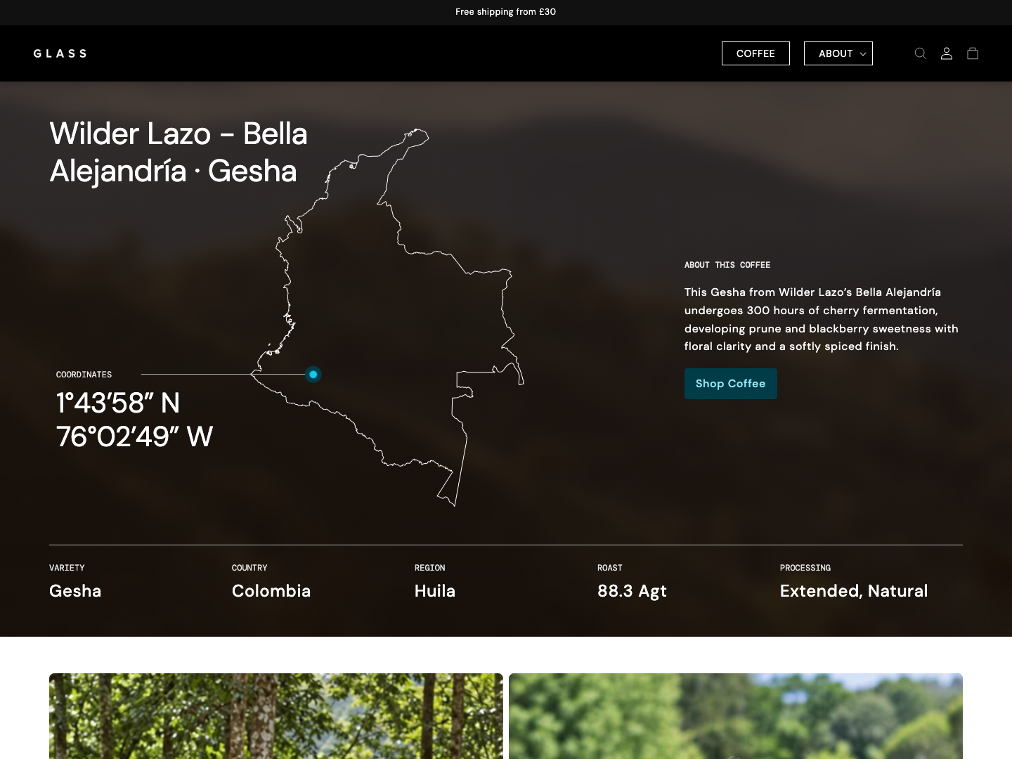 Glass Coffee storefront showing coffee discovery and product storytelling